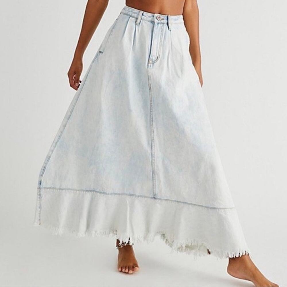 One Teaspoon Washed Light Blue Denim Maxi Skirt